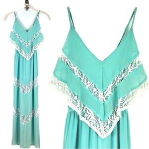 Mint Dancing Queen Retro 70s Lace Tiered Maxi Dress